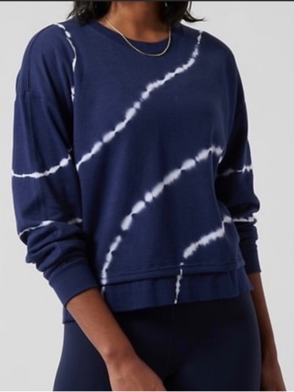 ATHLETA Sundown Navy Blue and White Tie Dye Crewneck Sweatshirt Sz XS P
